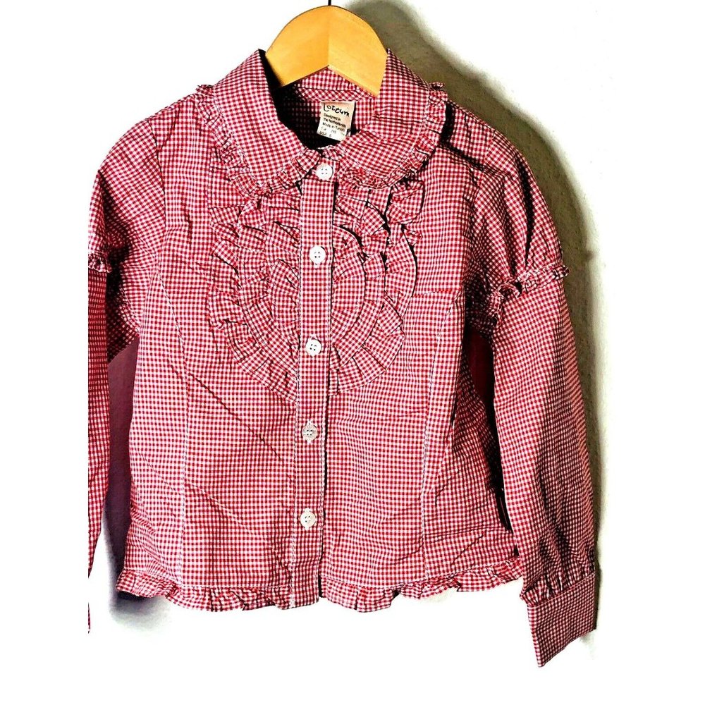 Jottum NWT Red Gingham Girls 6 Top Dutch Euro Retail $92 Button Front Ruffle